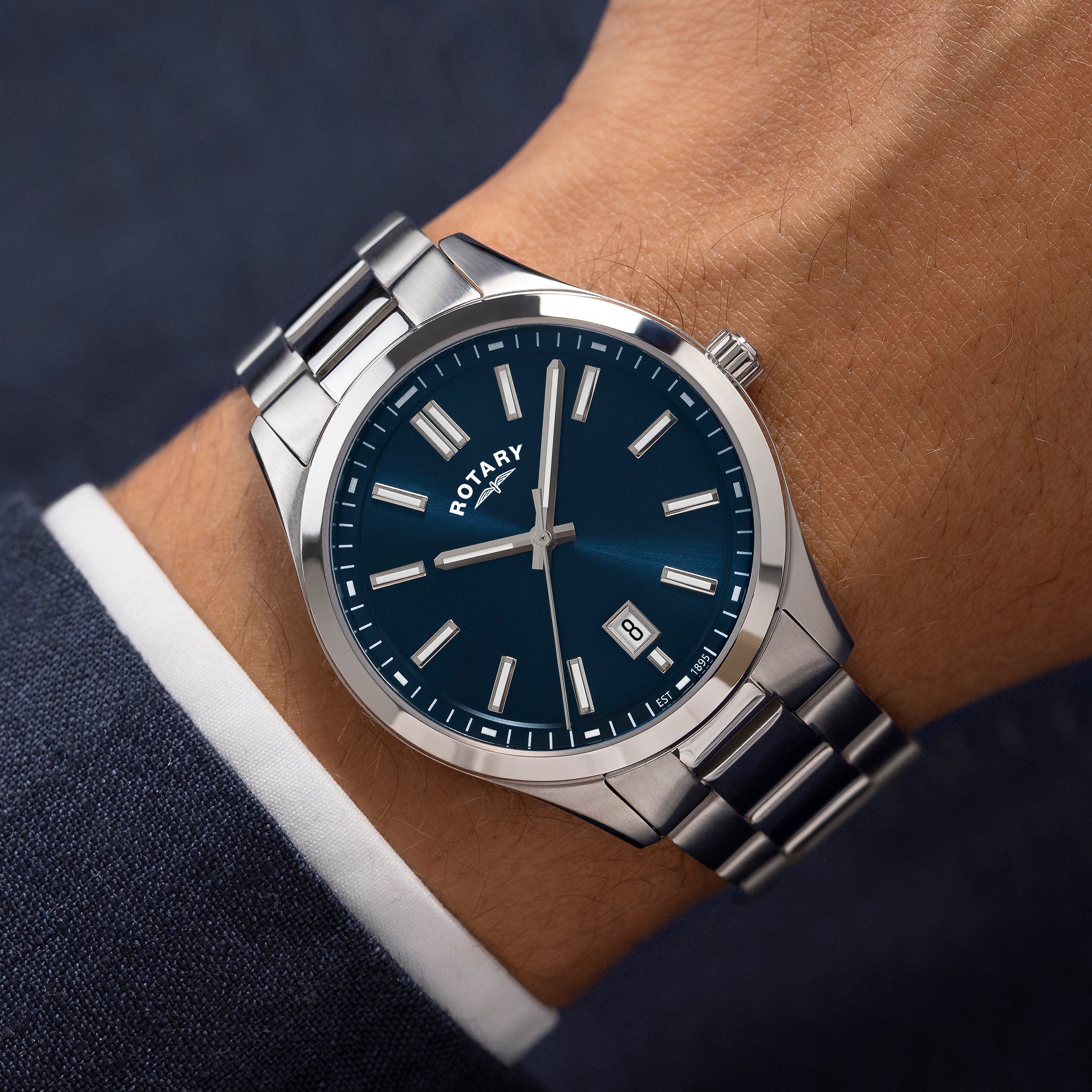 Silver Rotary wristwatch with blue dial