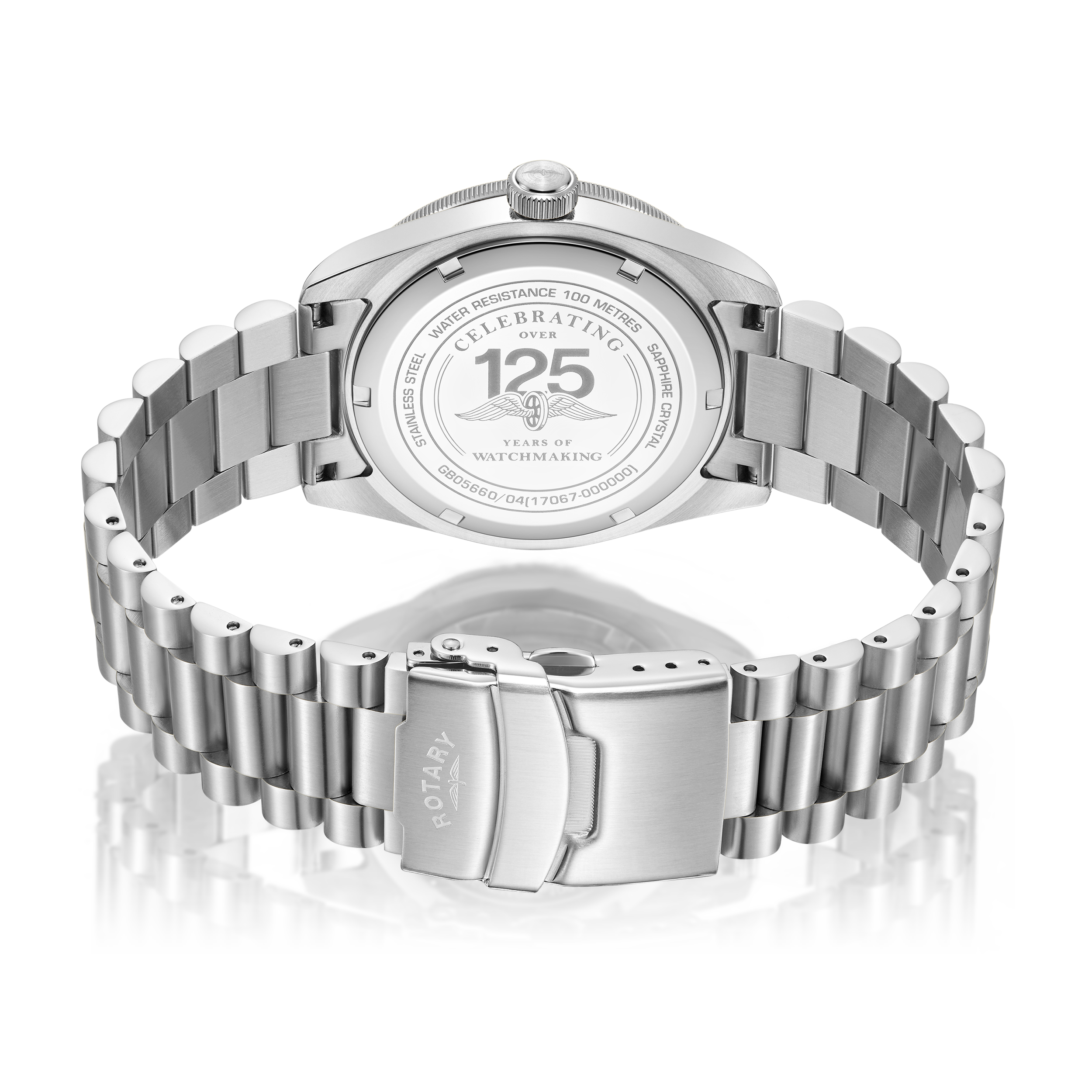 stainless steel rotary mens watch with a presidential bracelet