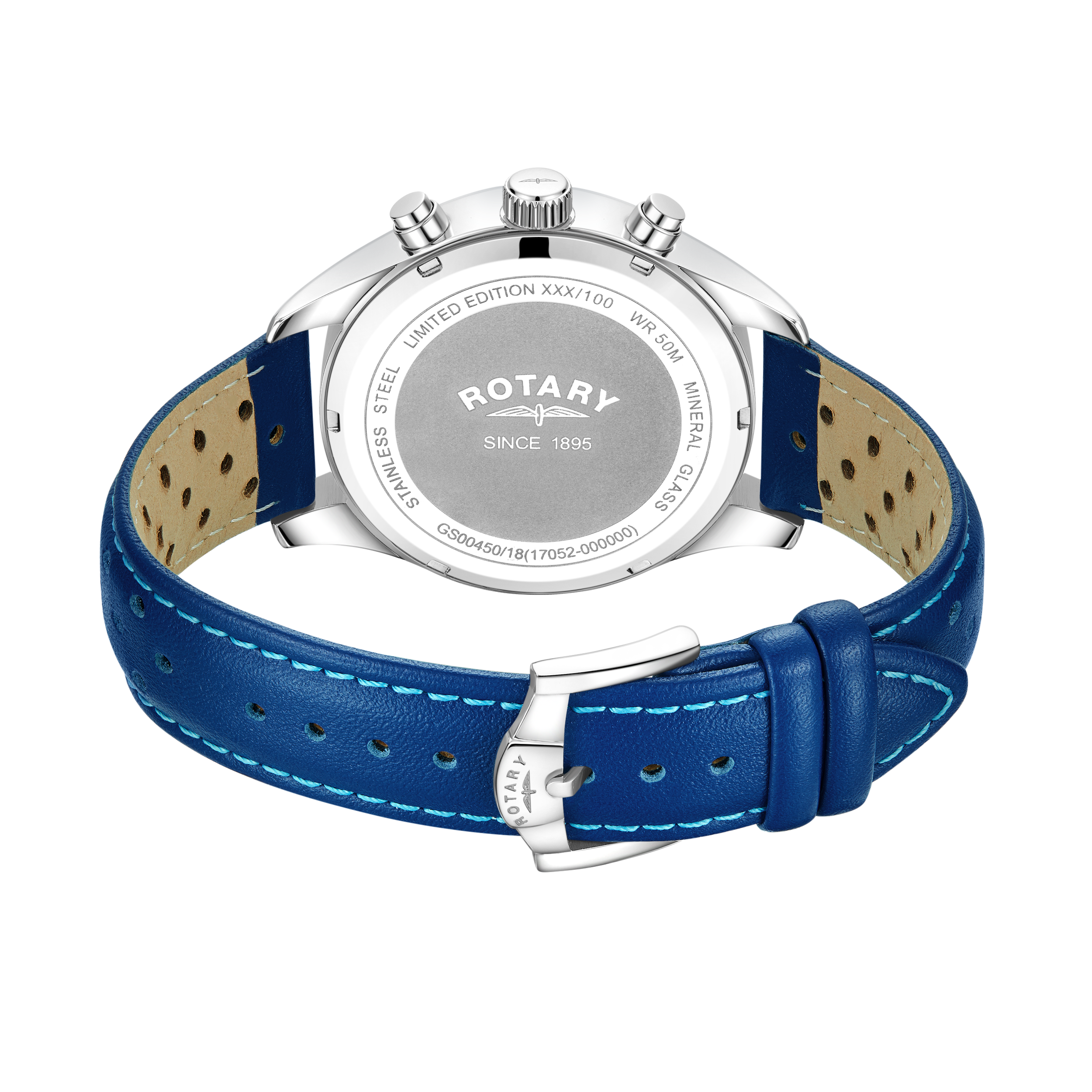 The caseback of the rotary bianco, featuring an individually numbered limited edition inscription