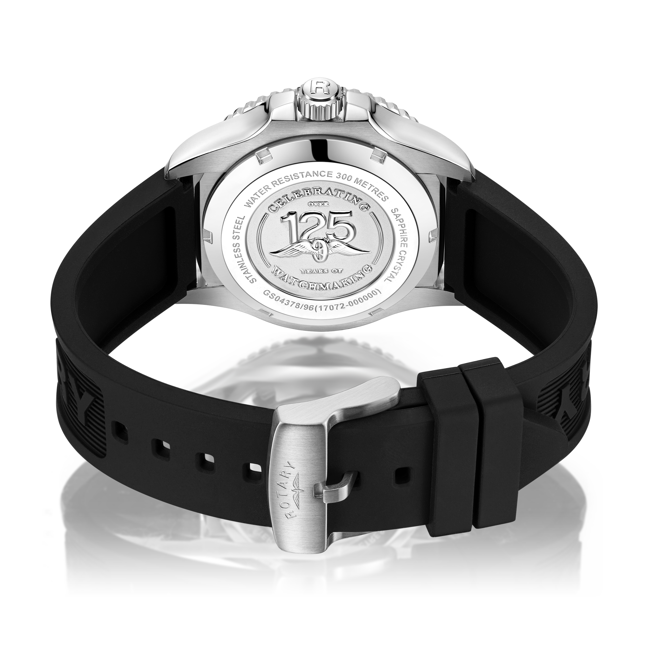 Rotary Seamatic watch in stainless steel with a black silicone dive strap