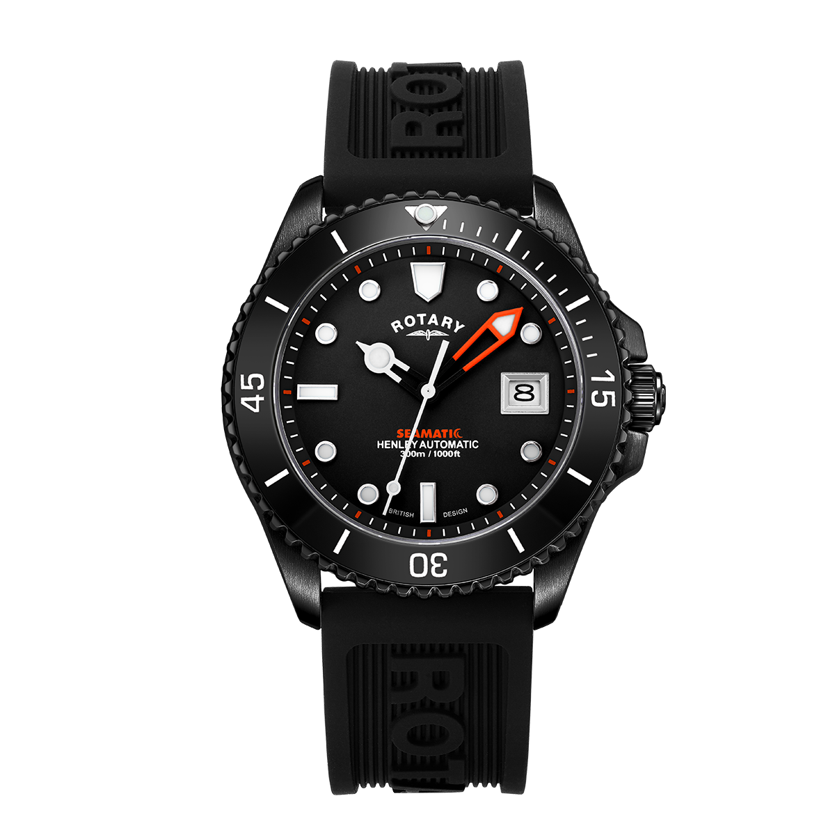 Rotary Editions Automatic Black Rubber Strap Watch Rotary Seamatic Strap 300 Black Edition Automatic Watch  main image 2