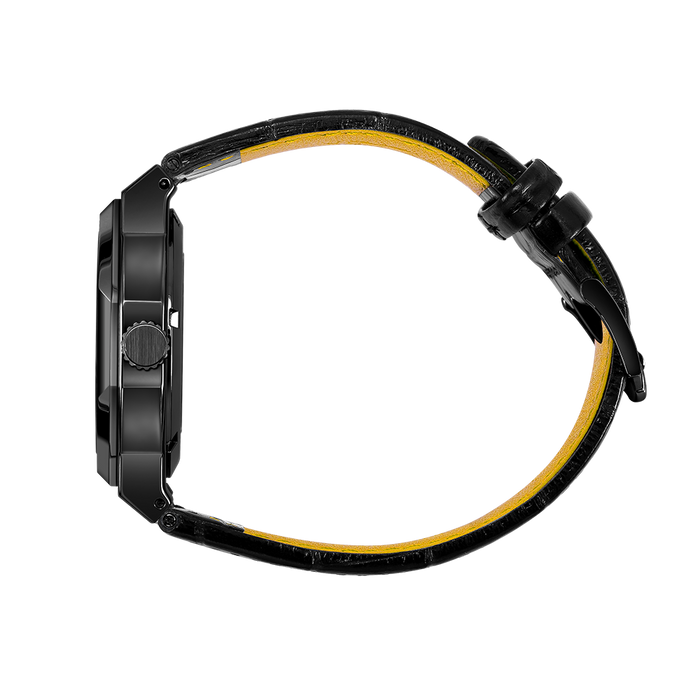 rotary regent automatic watch in black with yellow accenting