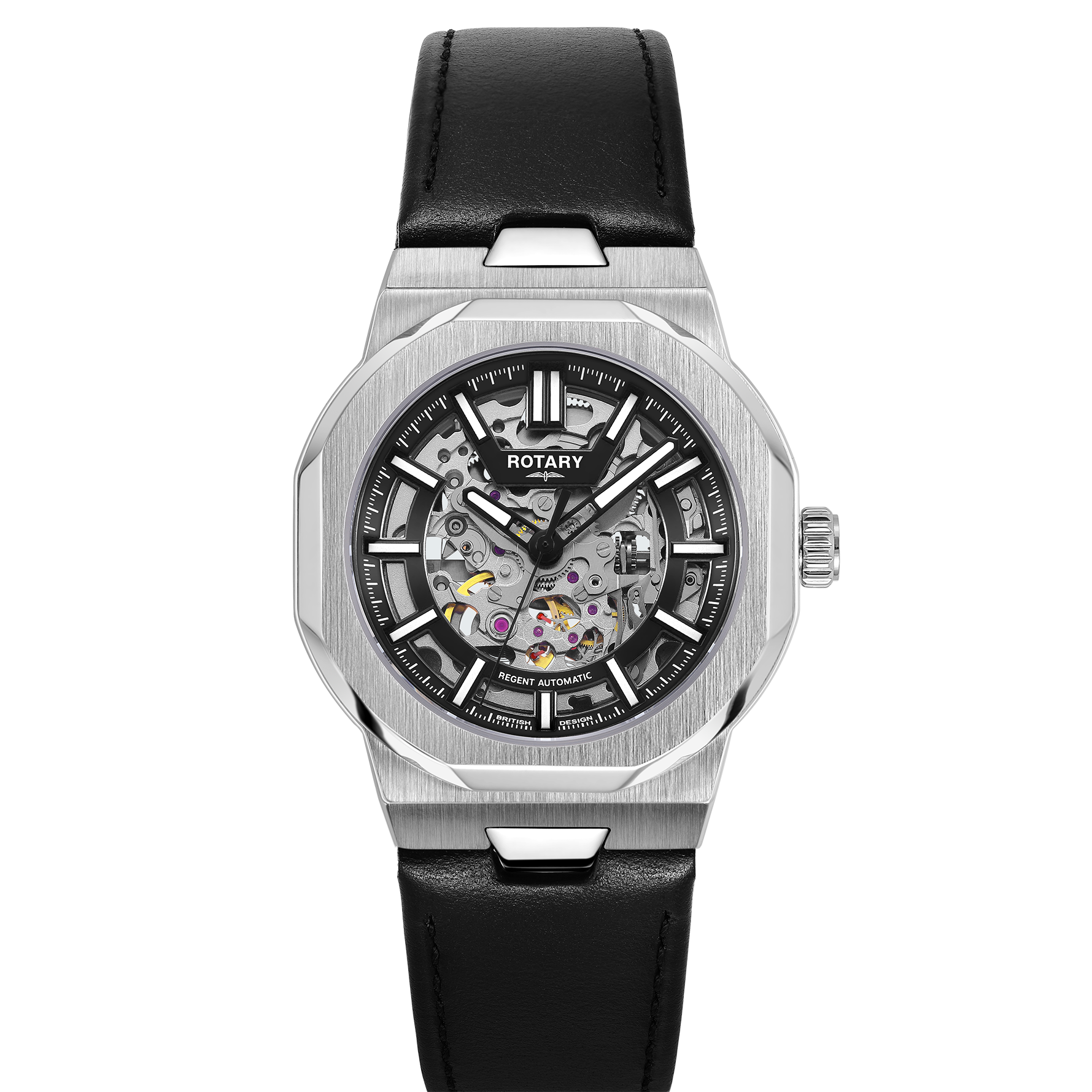Rotary white stainless steel skeleton watch online
