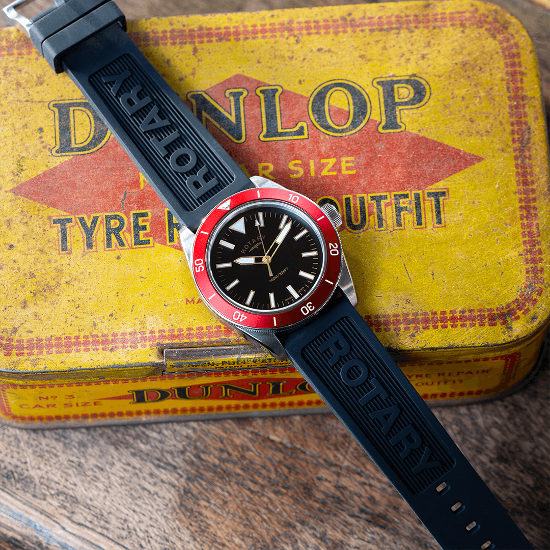 Rotary GS05660-81 watch in stainless steel with a red bezel