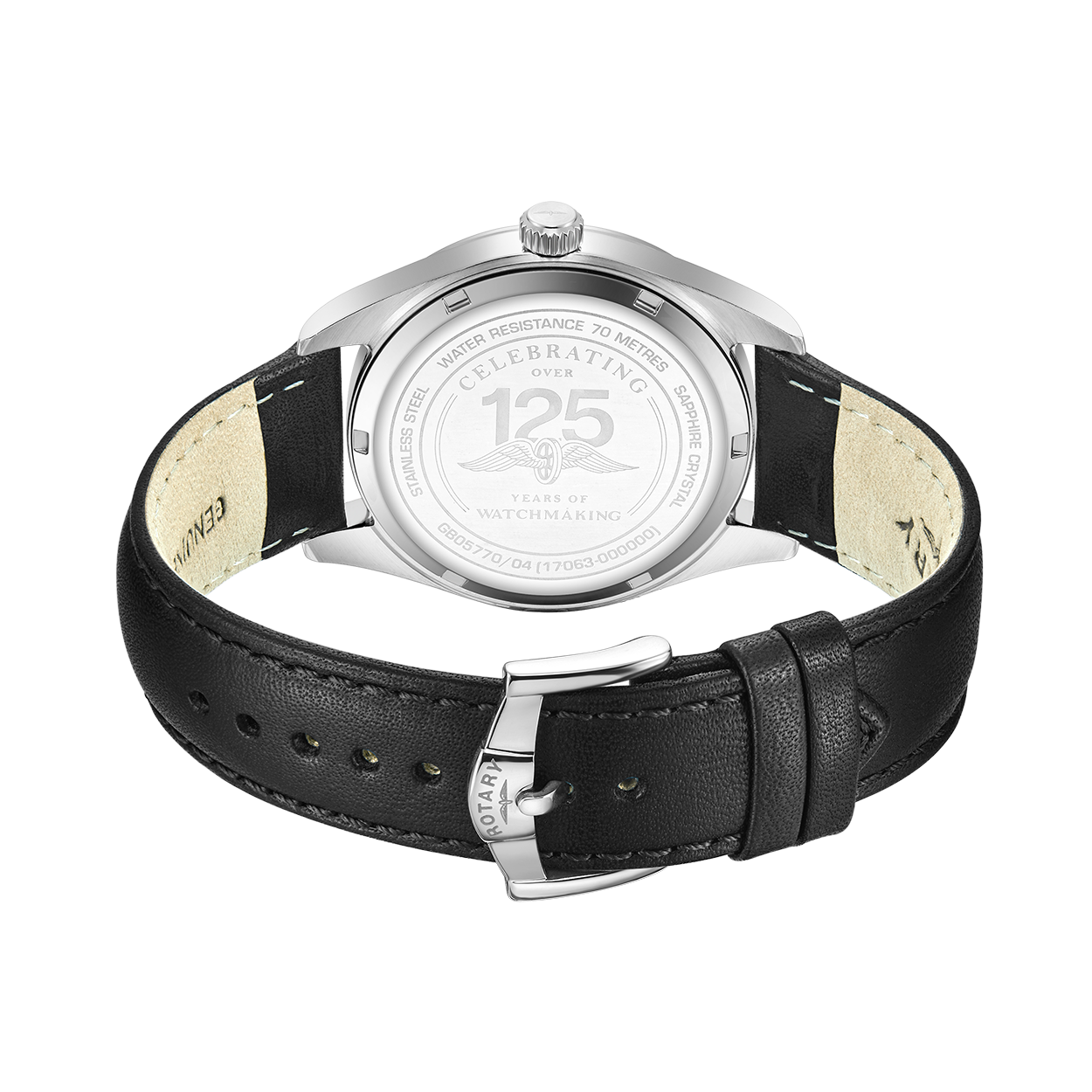Rotary stainless steel watch with a black leather strap