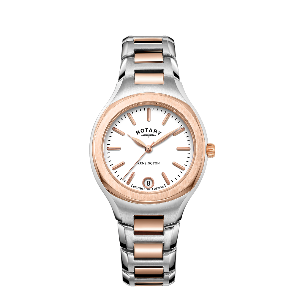 Rotary Analogue White Dial Rose Gold Stainless Steel Bracelet Ladies high quality Watch LB001