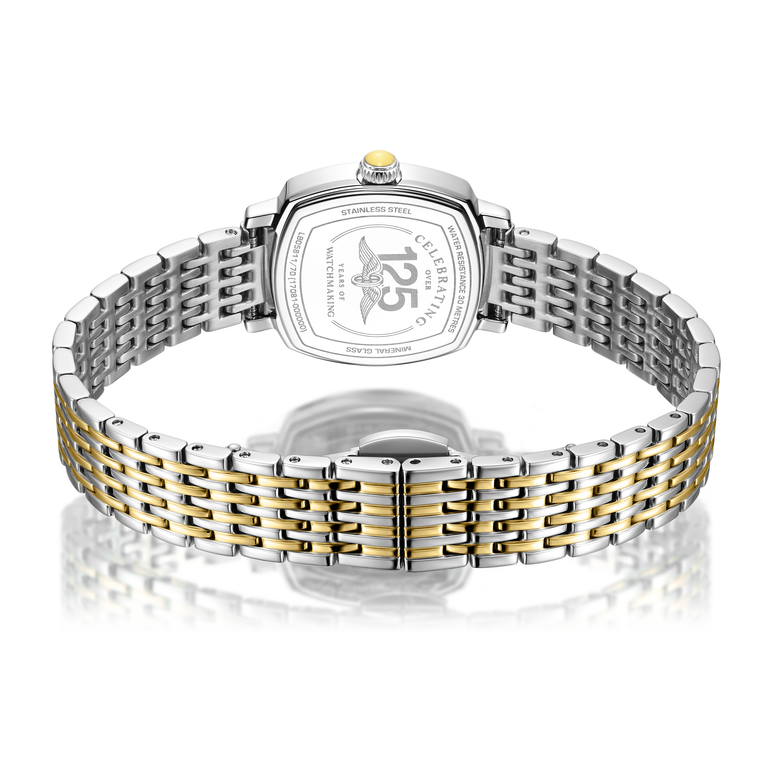 Rotary ladies watch in two tone gold and stainless steel with a 7 link bracelet.