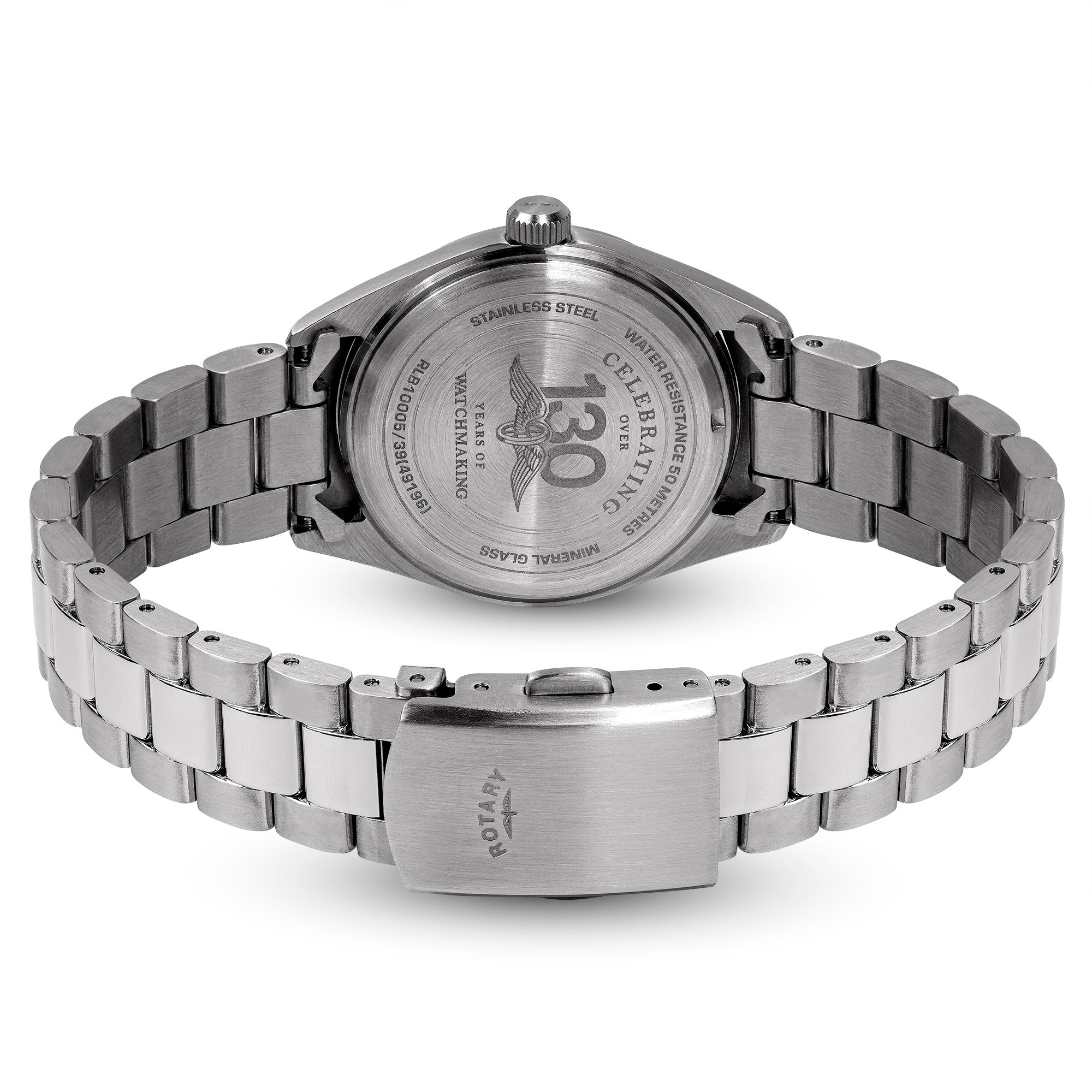 Stainless steel Rotary ladies watch with matching bracelet on a white background