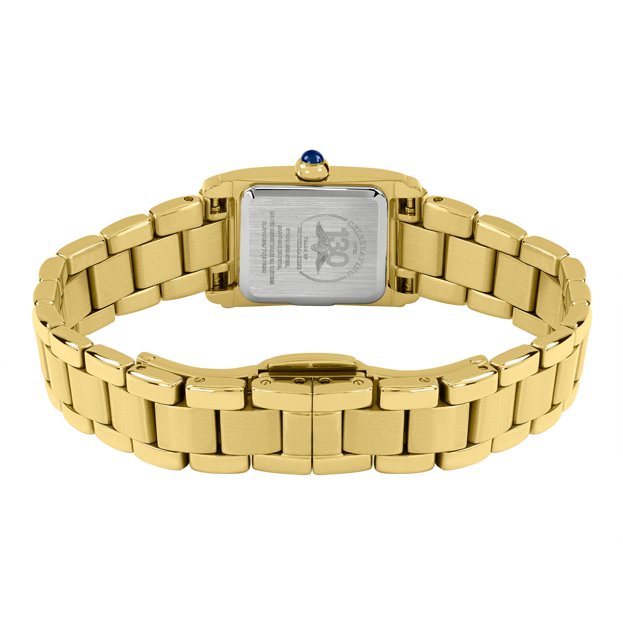 Rotary gold watch with a white face on a white background