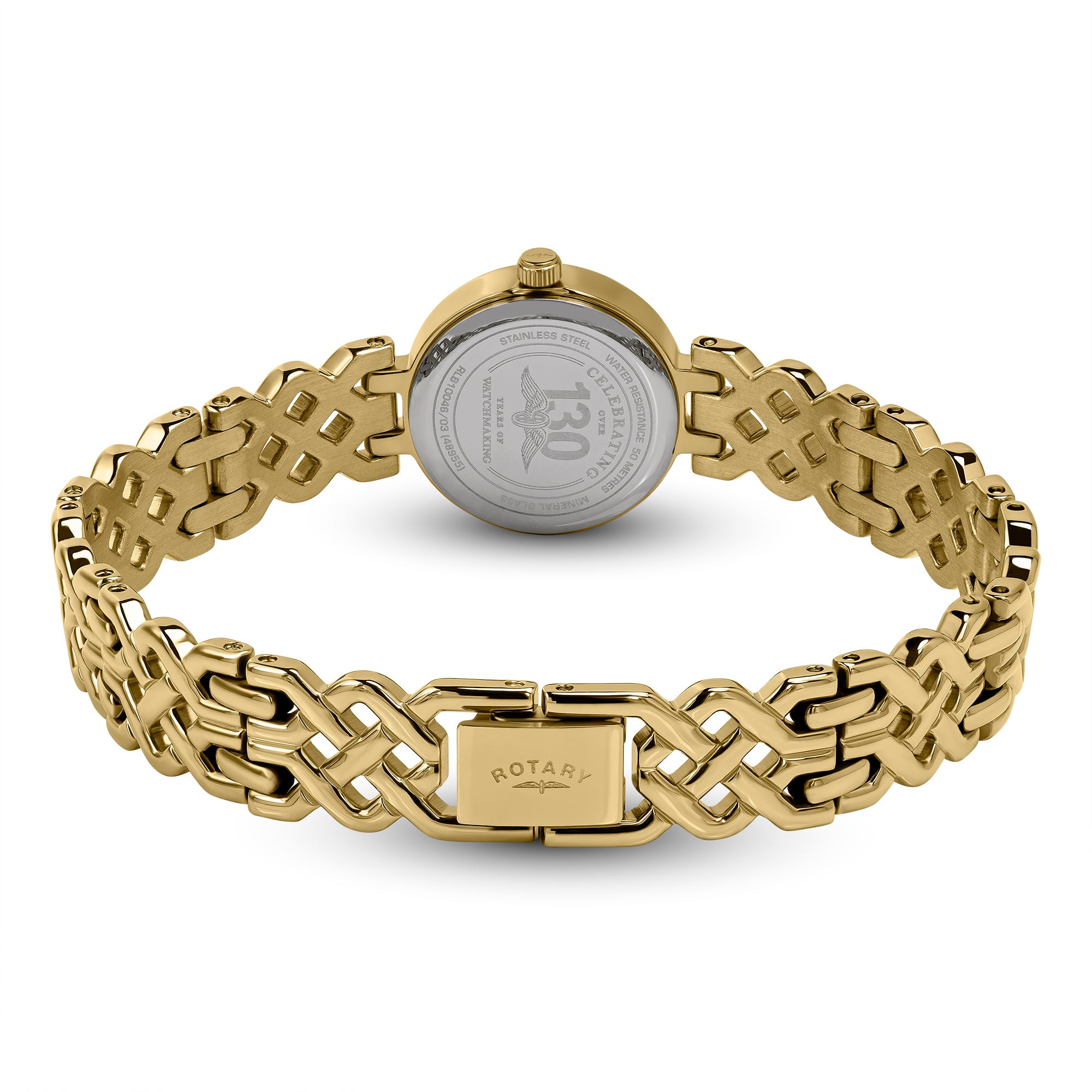 Gold Rotary 1895 bracelet watch with a visible brand logo on a white background