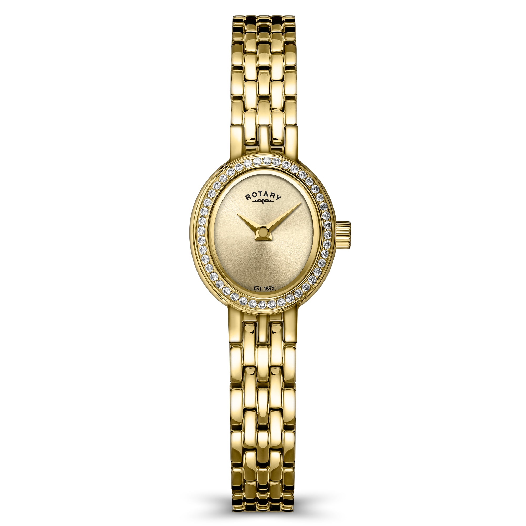 Gold Rotary wristwatch with gem-set accents on a white background