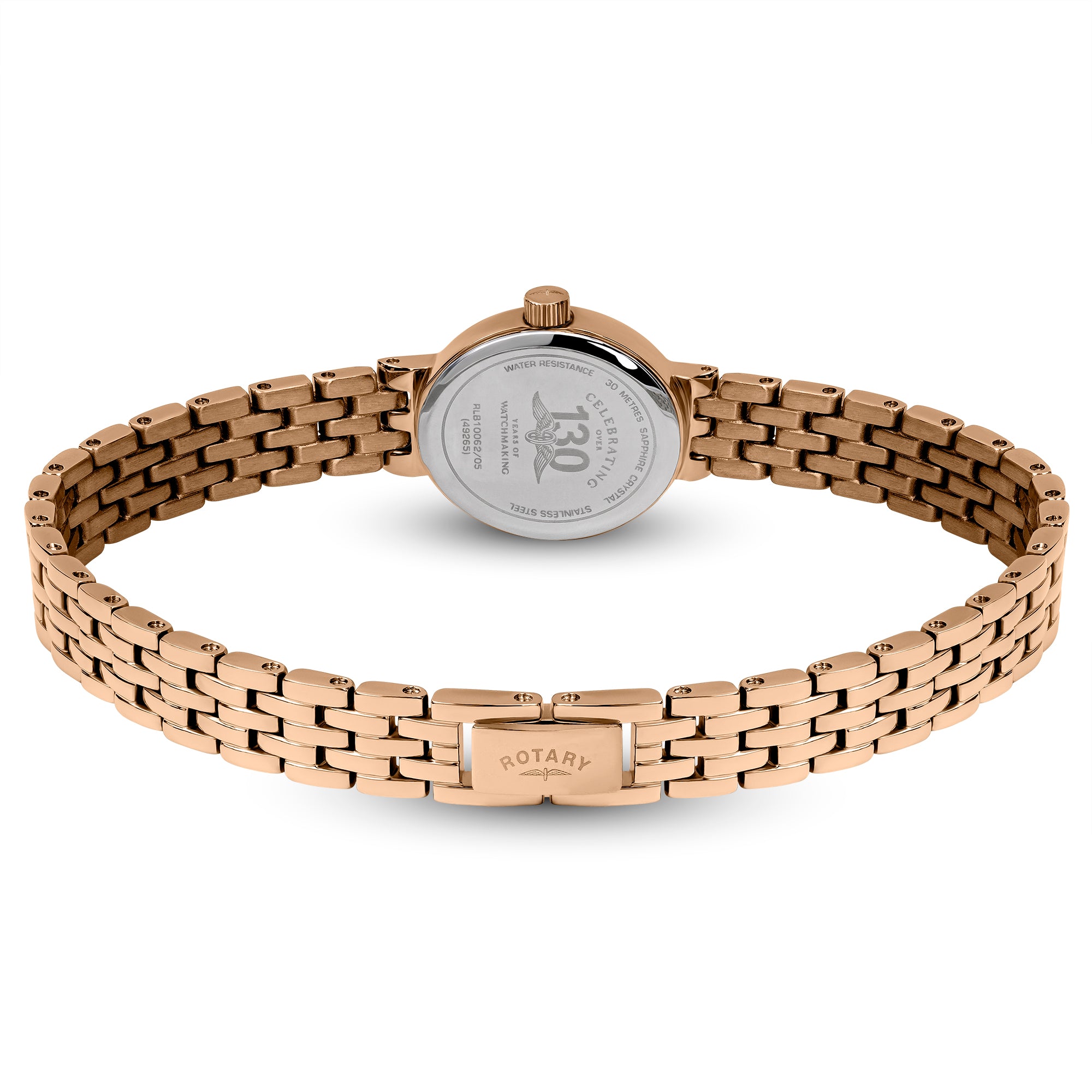 Rose gold Rotary cocktail watch on a white background
