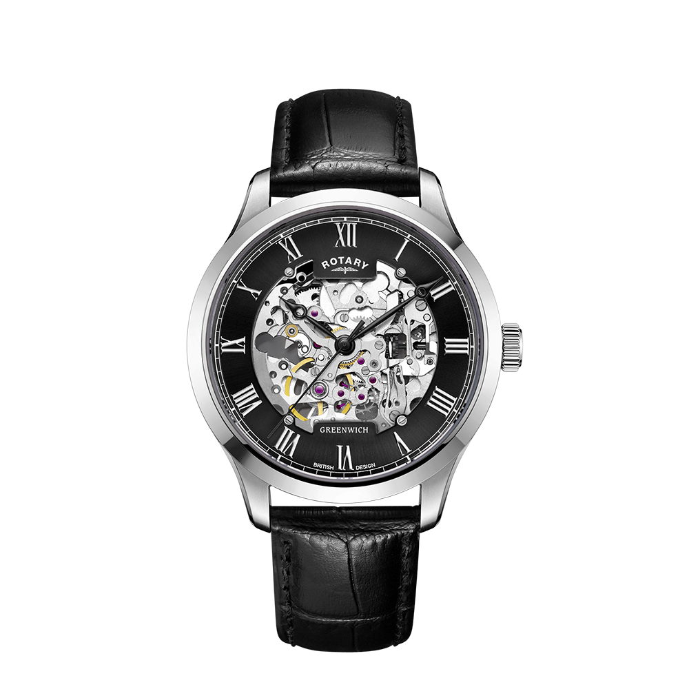 Mens rotary vintage clearance mecanique skeleton automatic watch