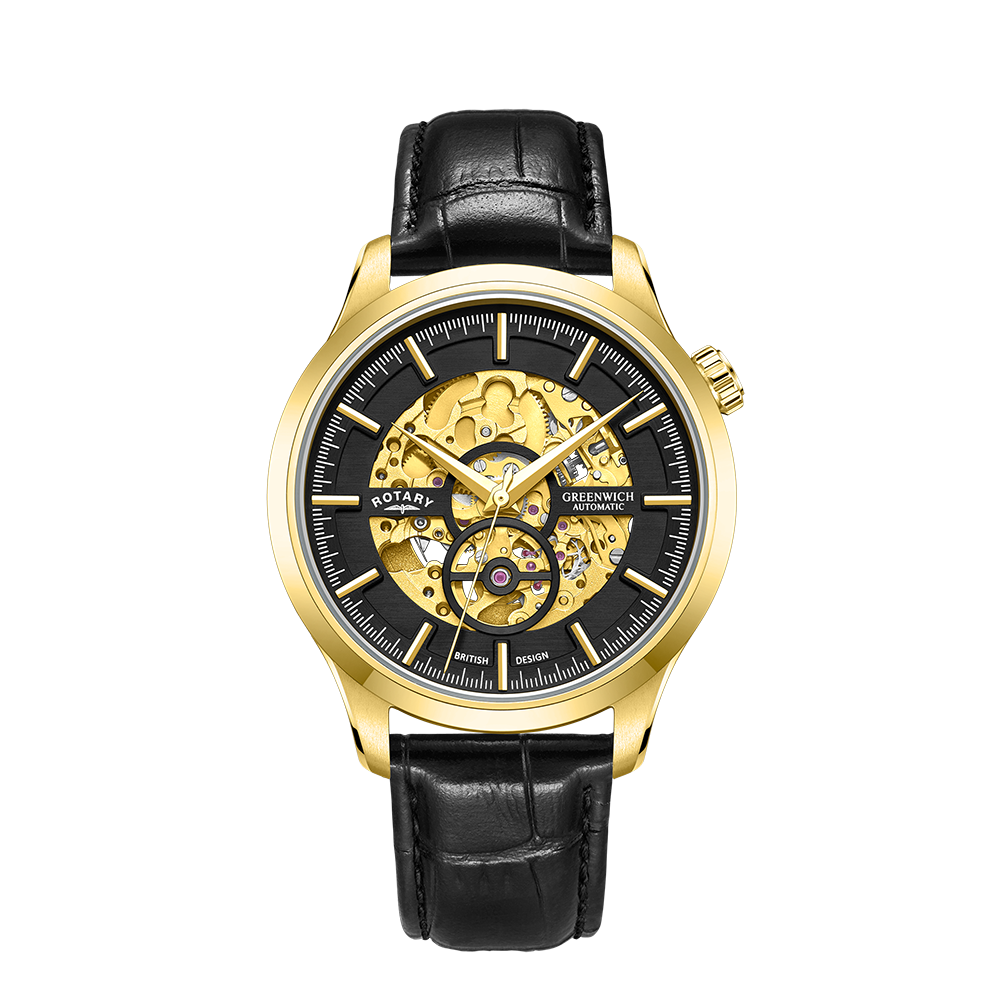 Mens rotary skeleton watch clearance