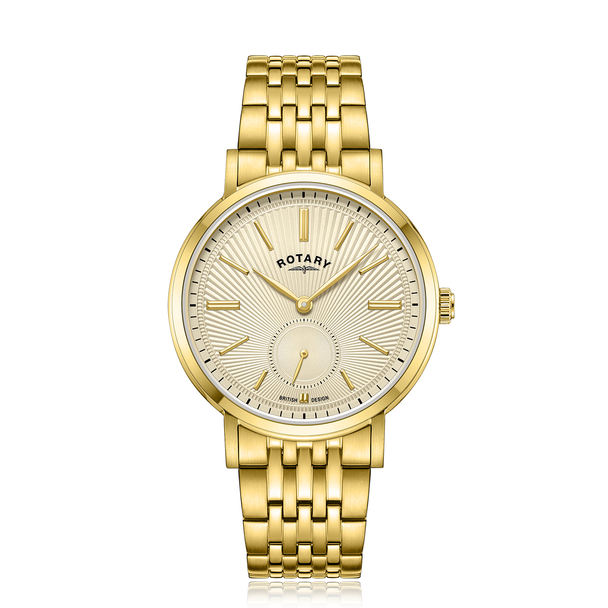 Rotary mens watch in gold with a guilloche champagne dial