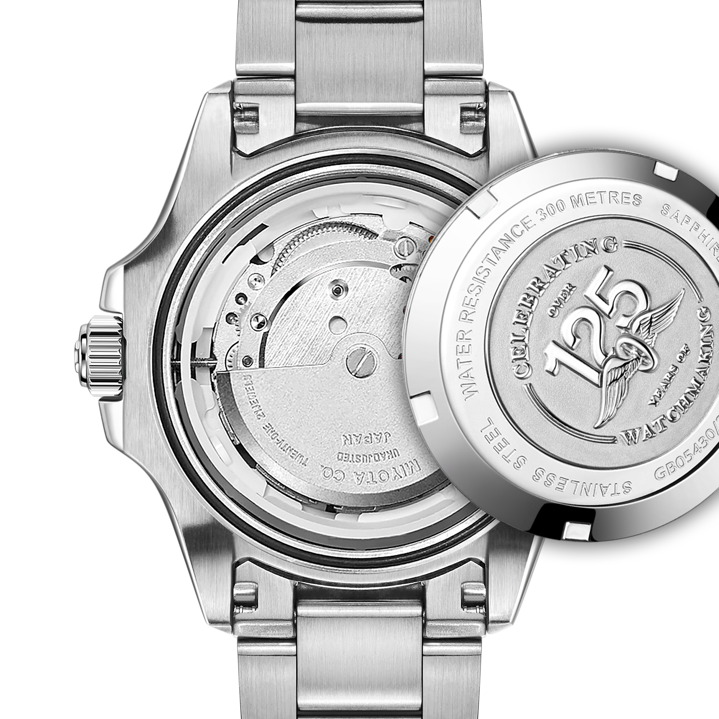 Rotary sematic automatic watch with celebratory caseback in stainless steel