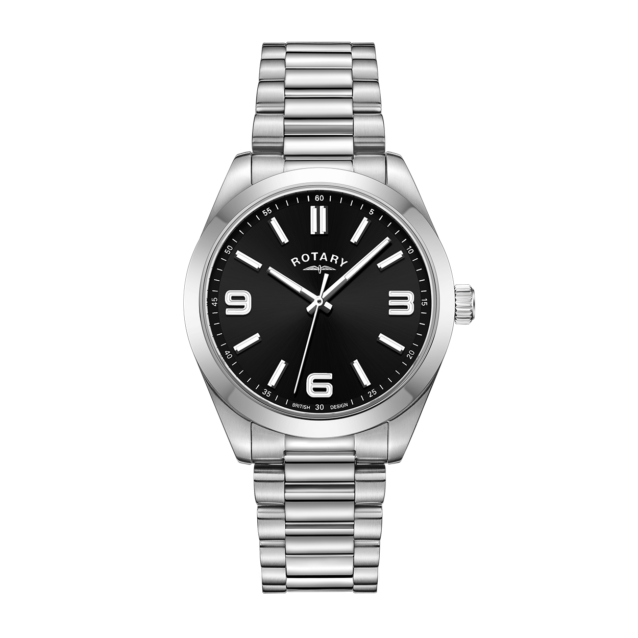 Rotary mens watch in stainless steel with a black dial