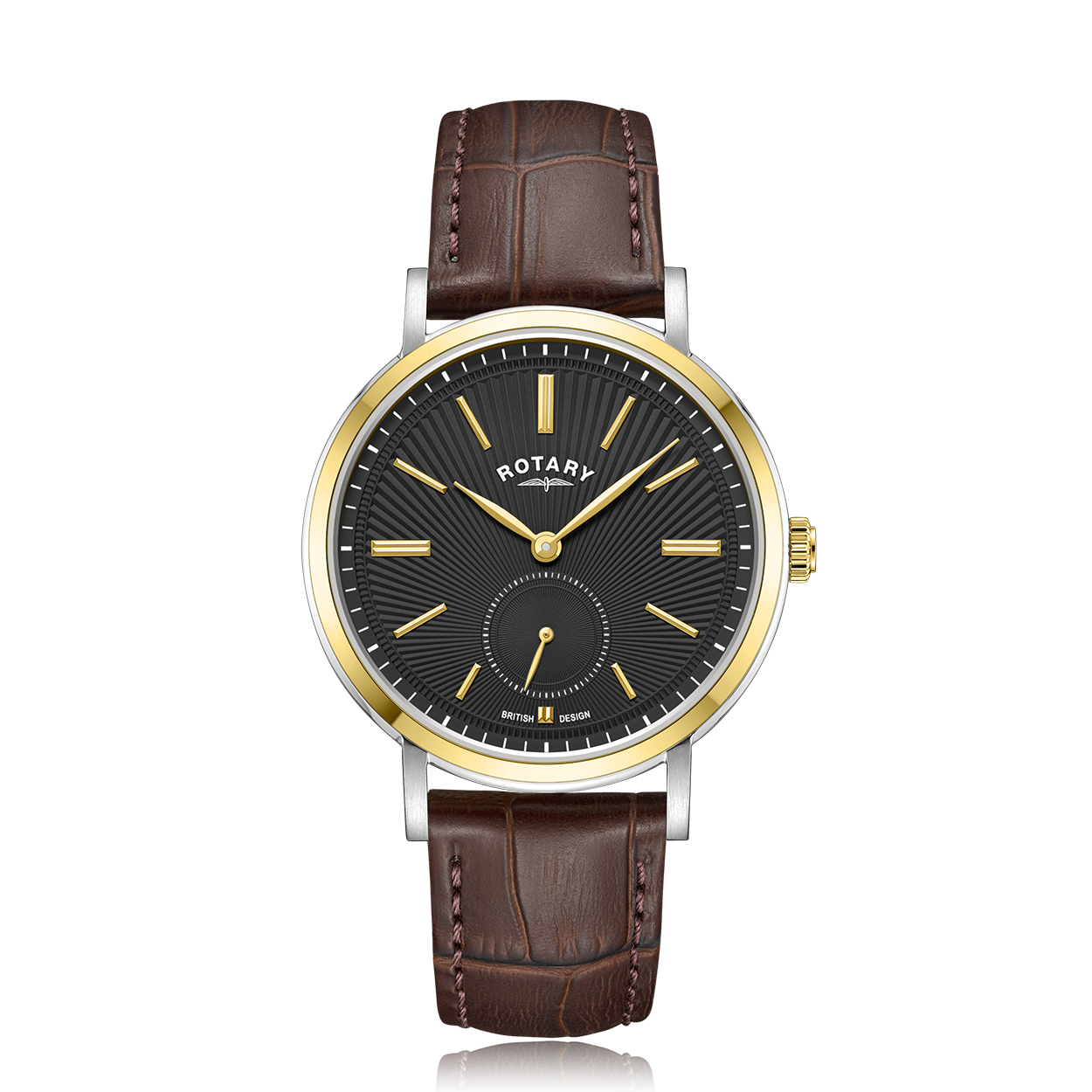 rotary mens watch in two tone with leather strap