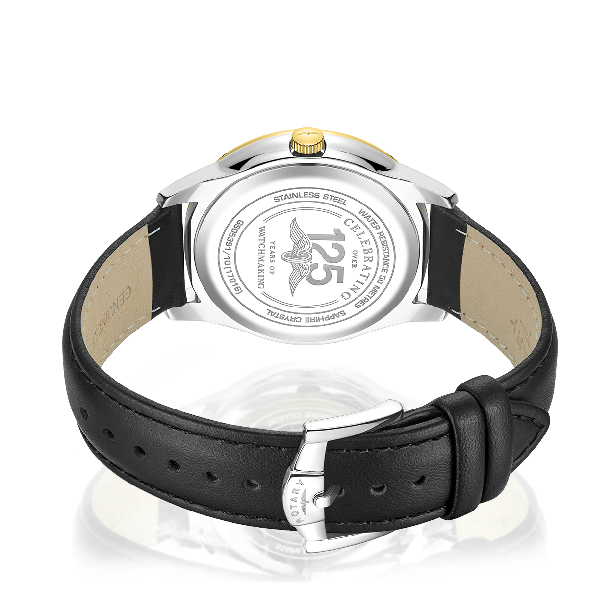 rotary mens watch in two tone with leather strap