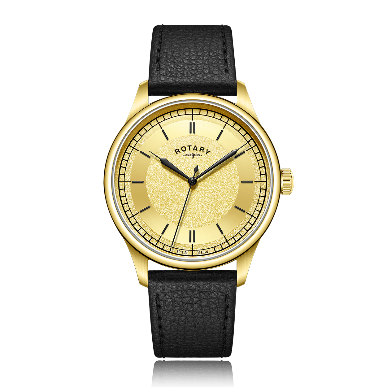 Rotary men's watch in gold PVD with a  gold textured dial and a black leather strap