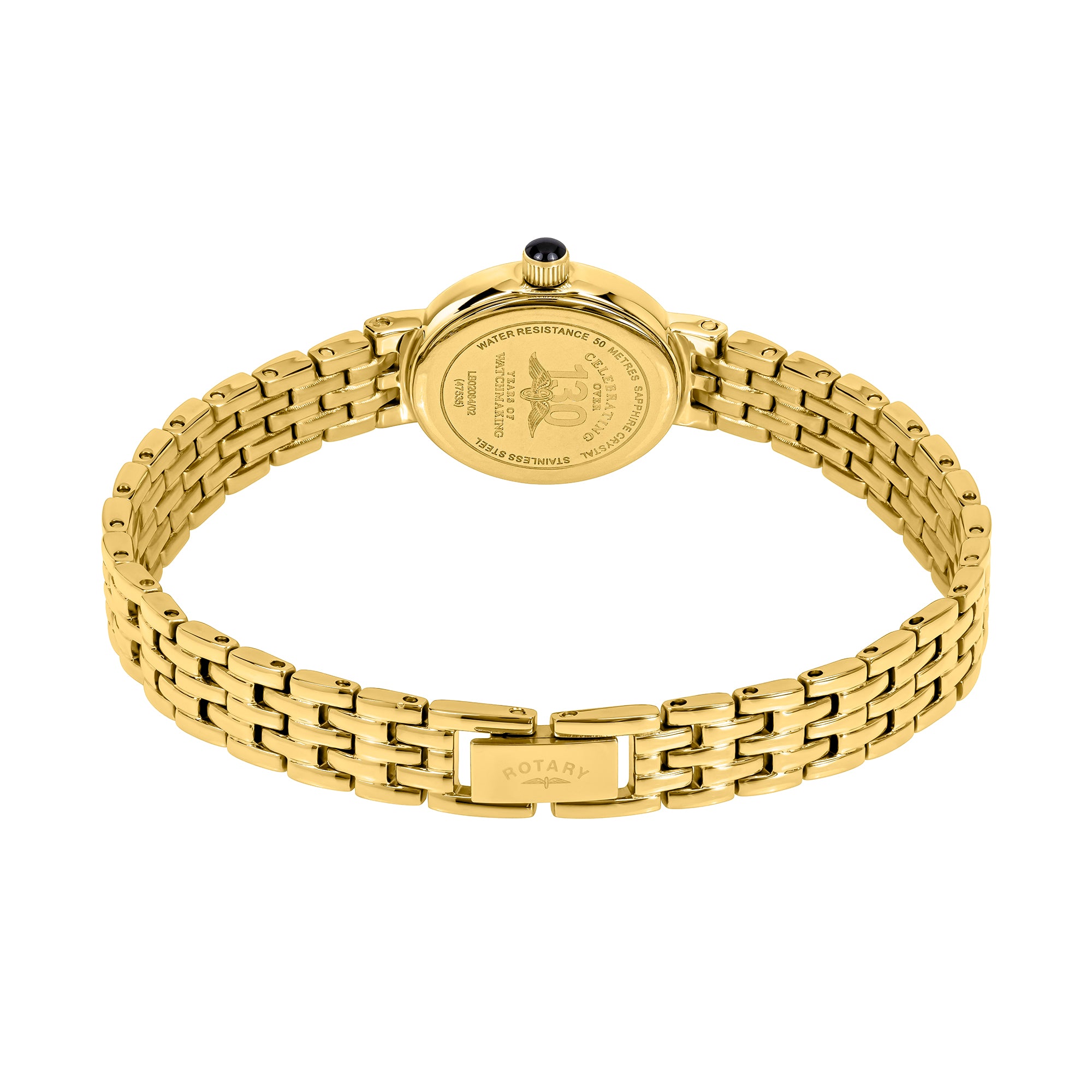 Rotary Gold watch with a chain-like bracelet on a white background