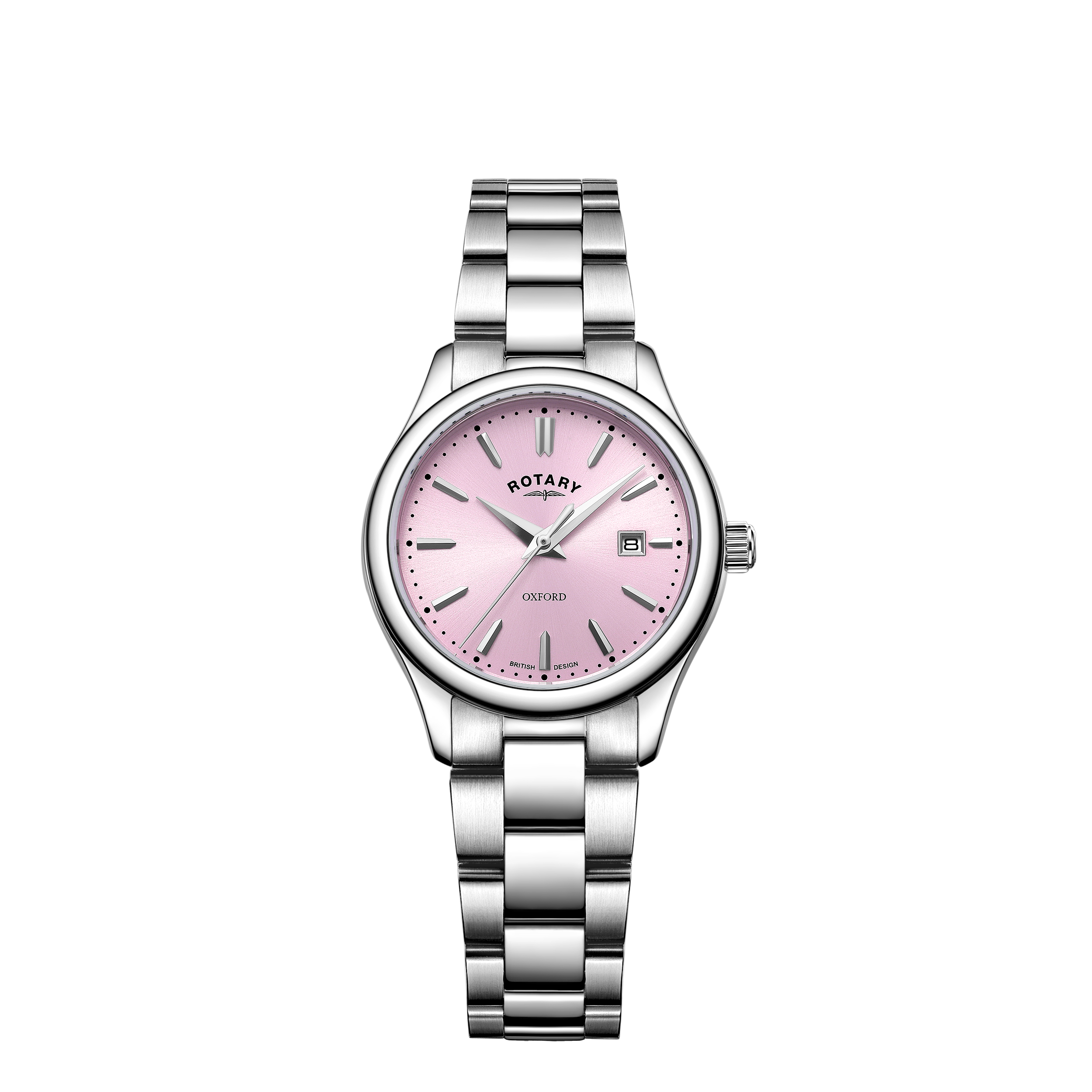 Rotary ladies watch in stainless steel with a pink dial