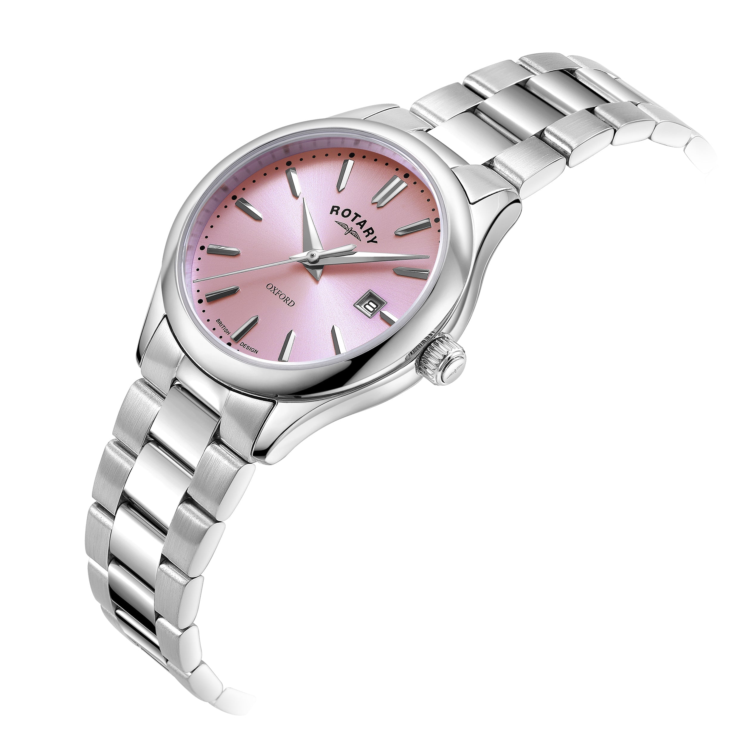 Rotary ladies watch in stainless steel with a pink dial