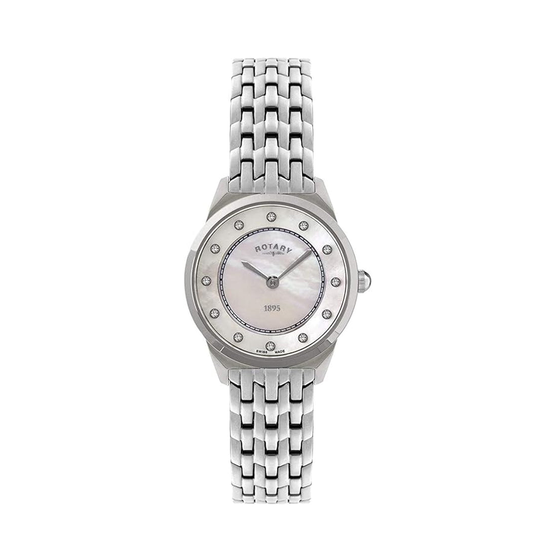 rotary ladies watch in stainless steel with a mother of pearl dial and gem set indexes