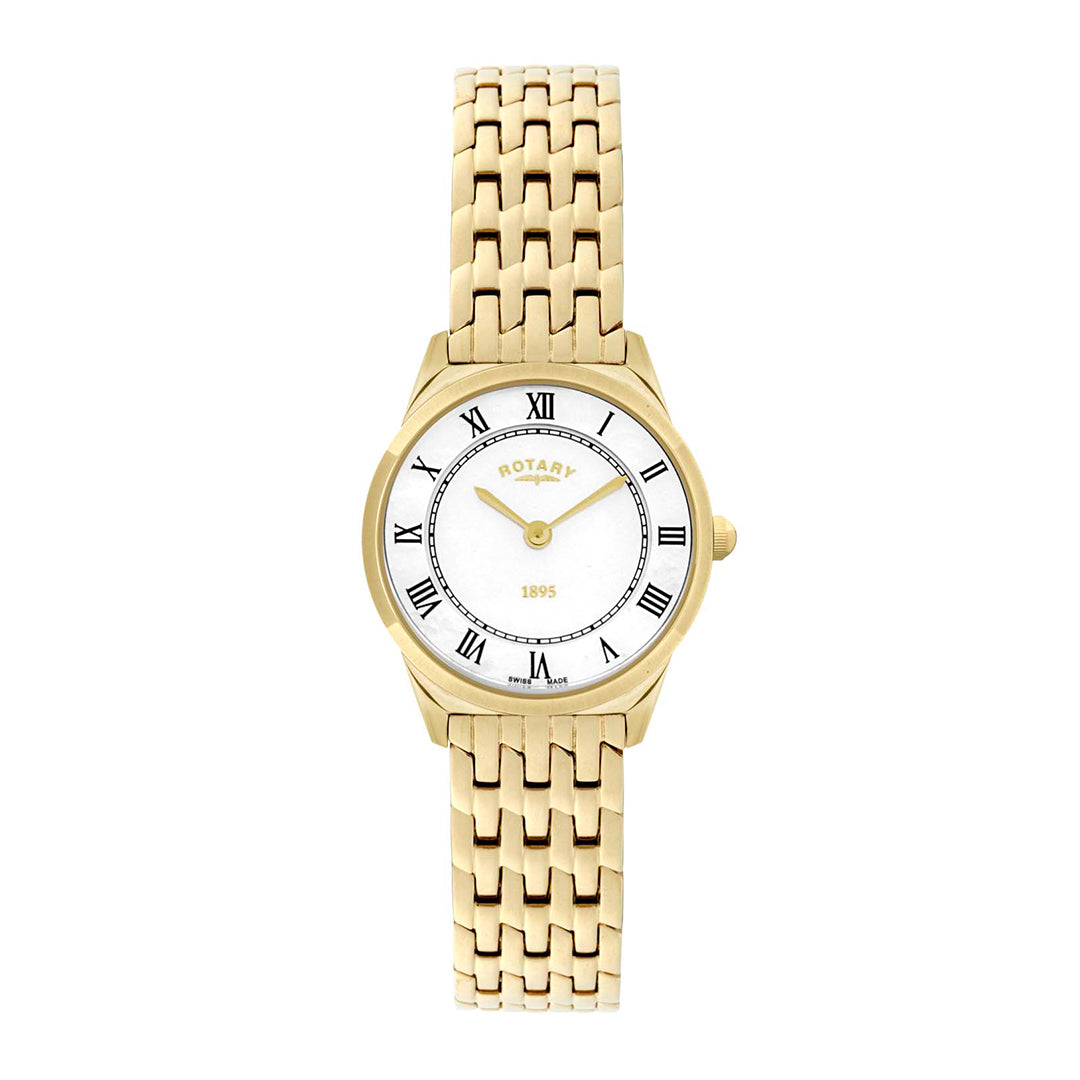 Rotary ladies watch in gold with a white dial and roman numerals