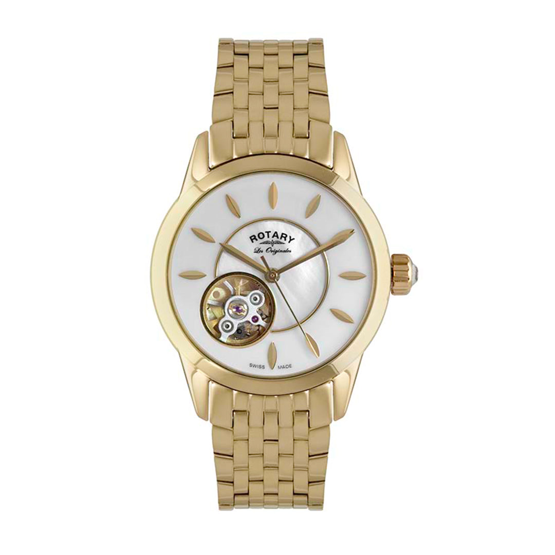 rotary ladies les originals swiss made watch in gold with a mother of pearl dial