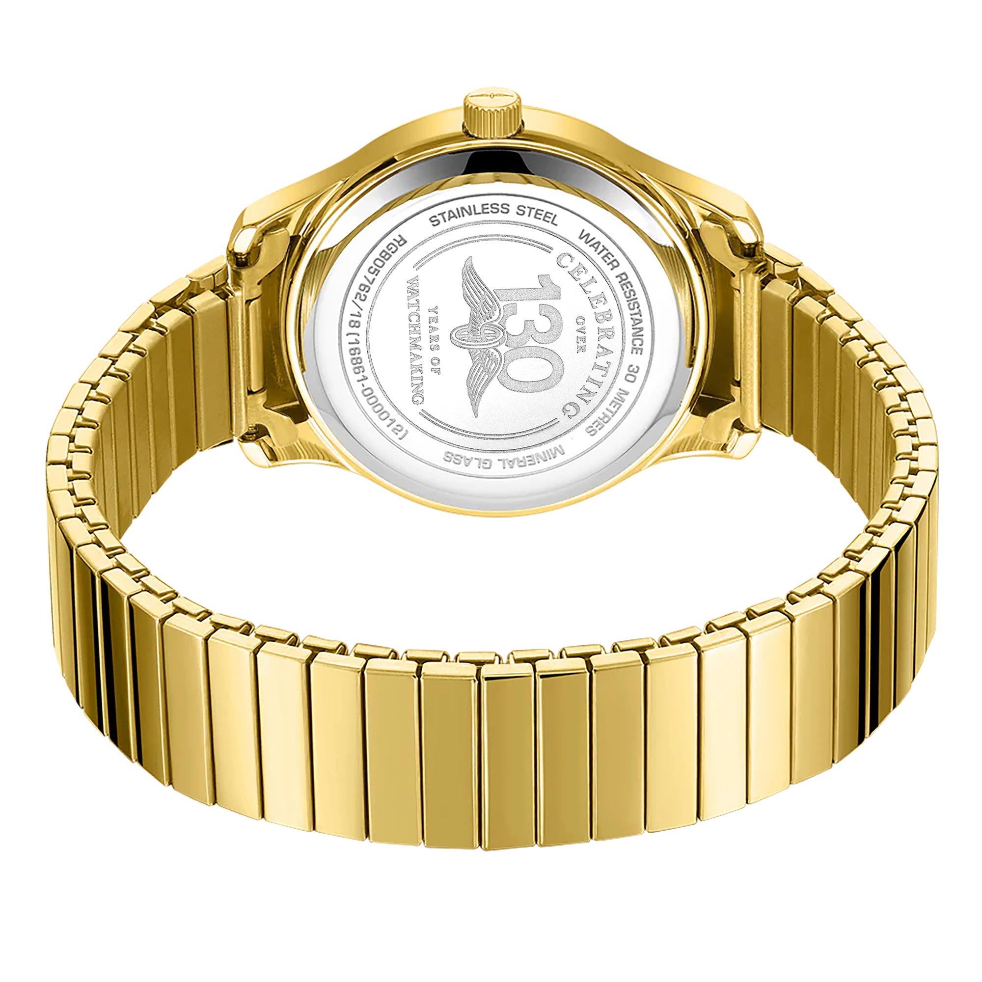 Gold Rotary mens expander watch on a white background