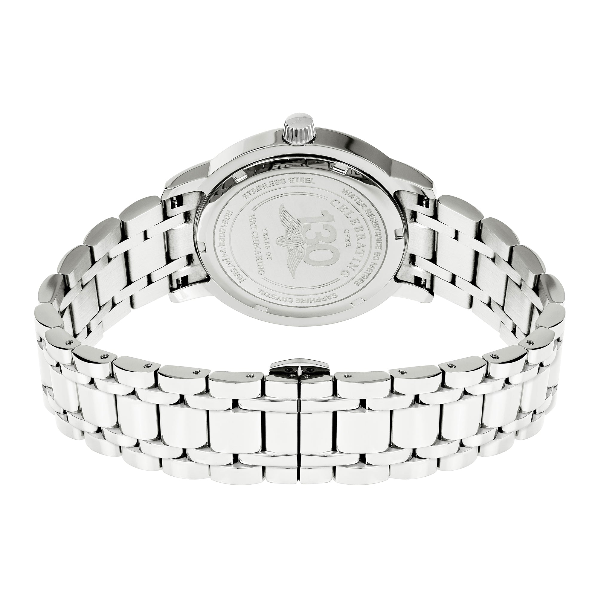 Silver Rotary  watch with a stainless steel bracelet on a white background