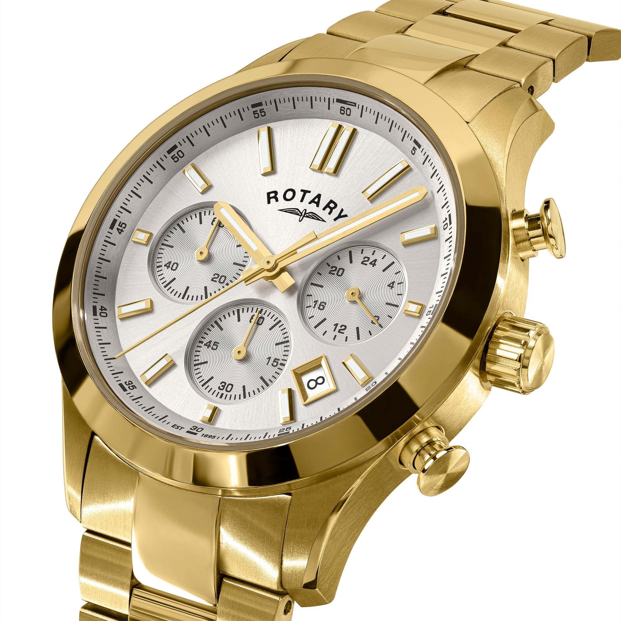 Gold Rotary Heritage Chronograph wristwatch with a white dial