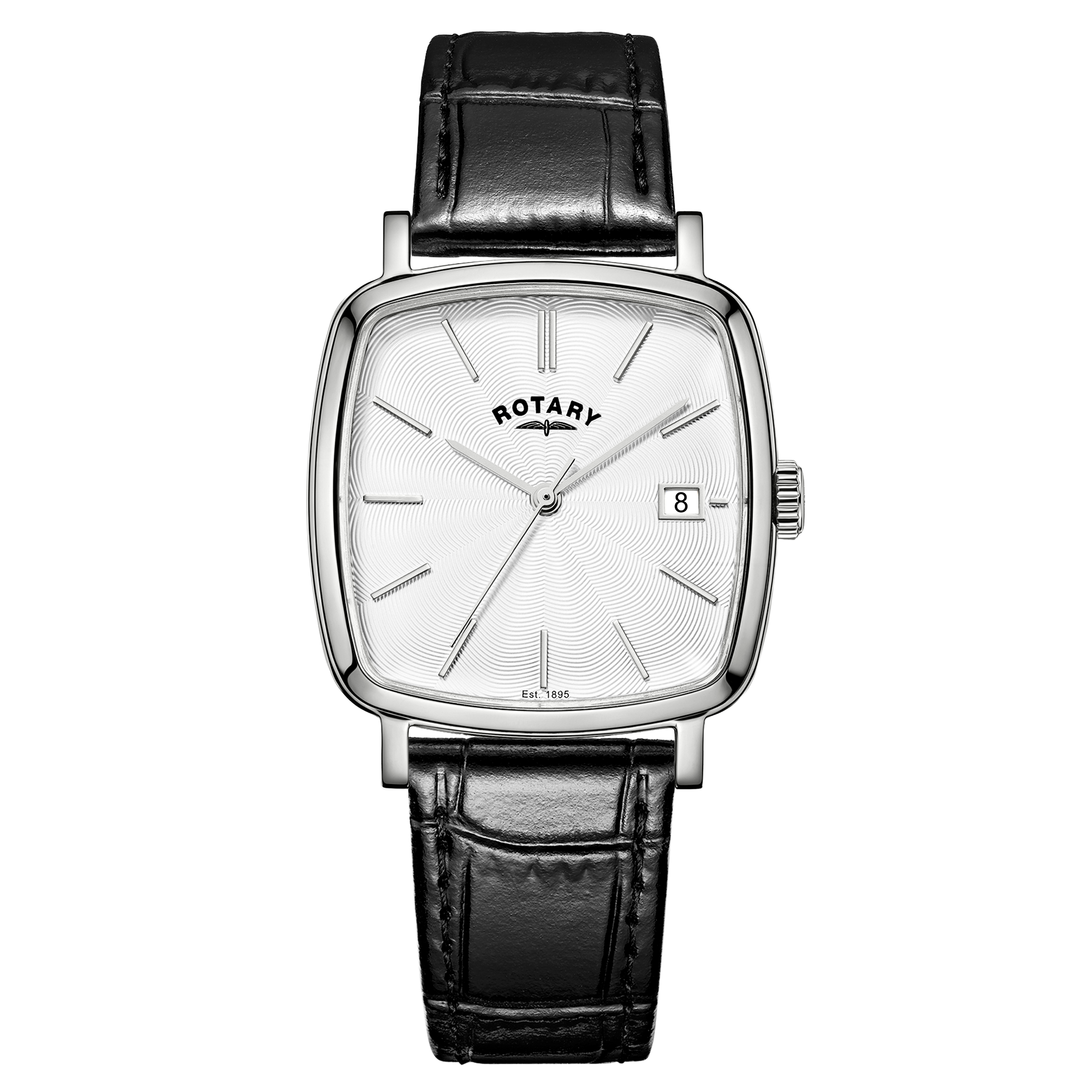 Rotary Heritage Astoria watch with black leather strap on a white background