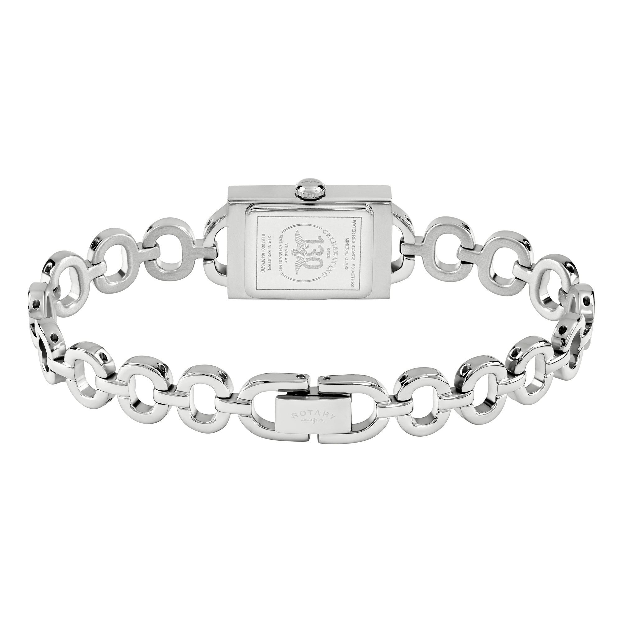 Rotary 1895 Silver chain-link watch on a white background