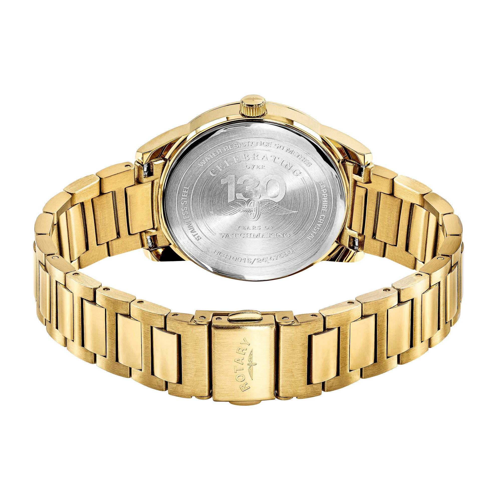 Gold Rotary wristwatch with a detailed face on a white background