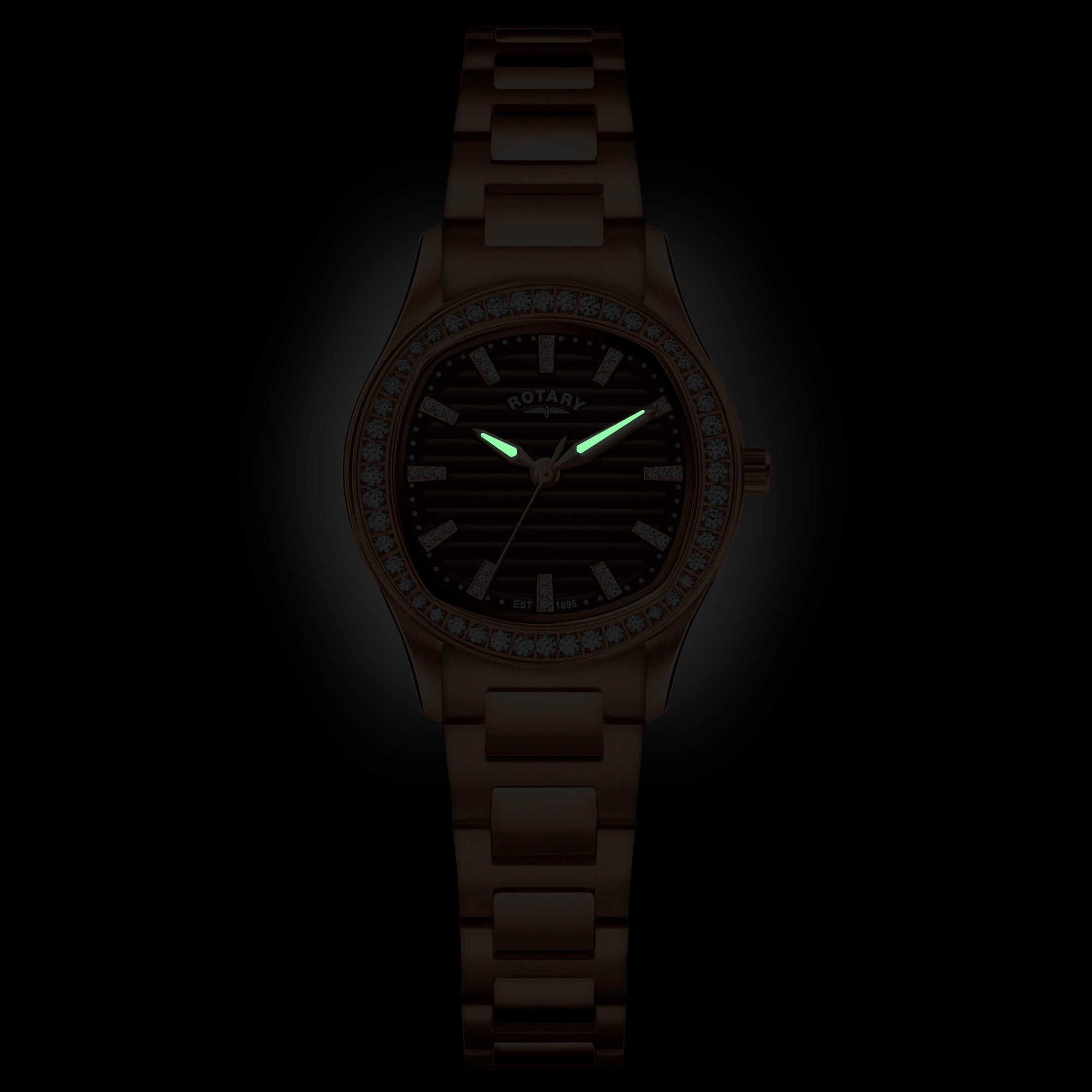 Rotary watch with a dark dial on a black background