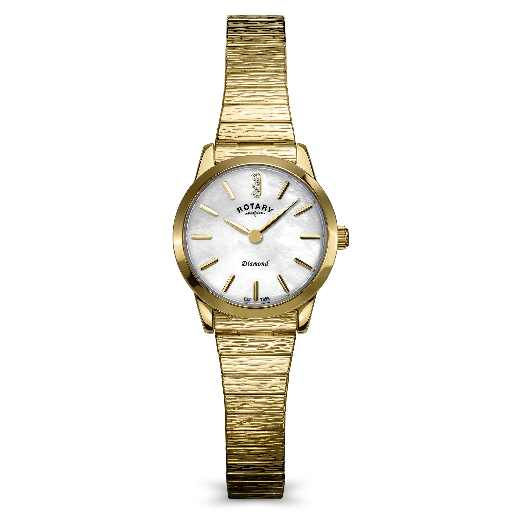 Gold Heritage Altera diamond wristwatch with a white face on a white background