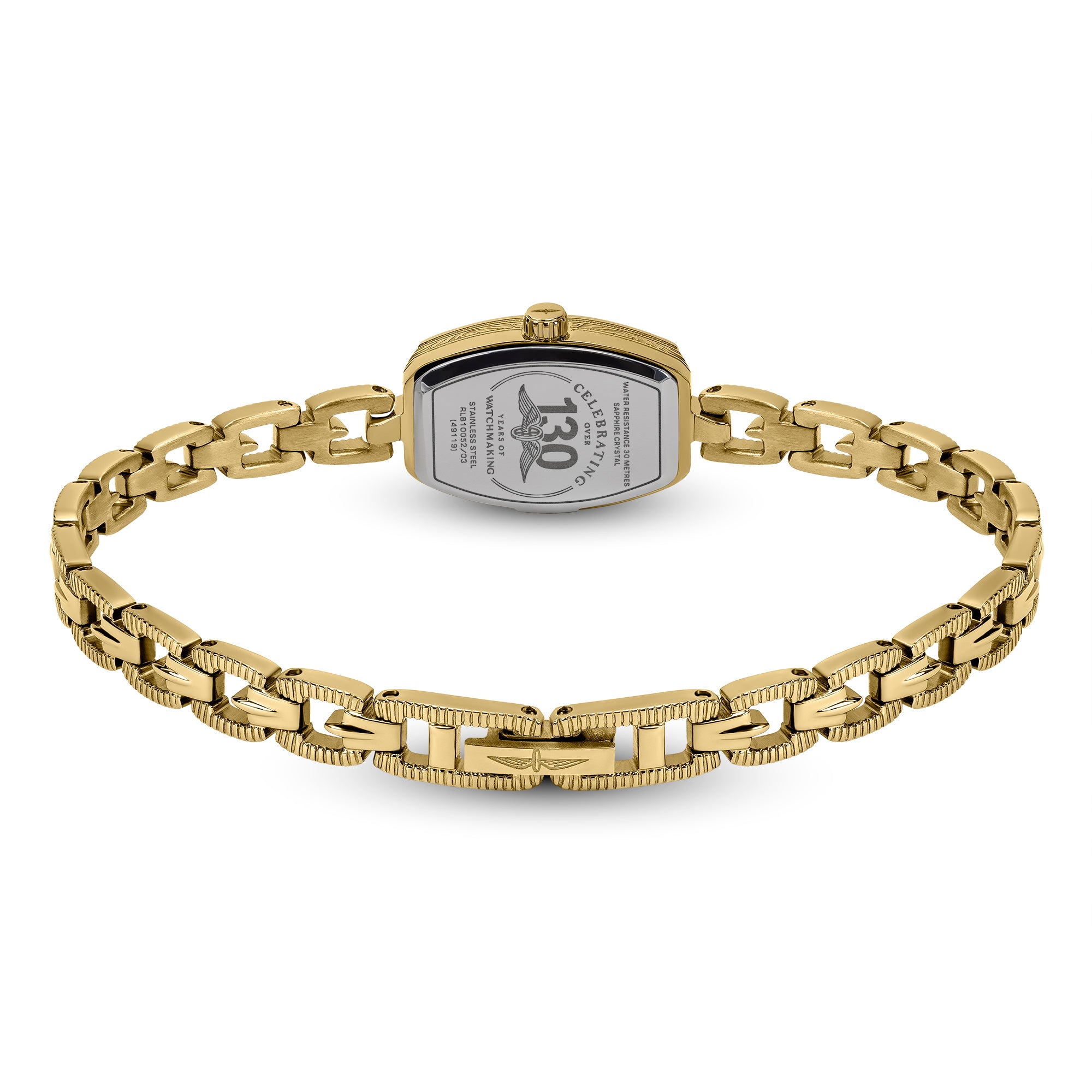 Rotary ladies gold chain bracelet on a white background