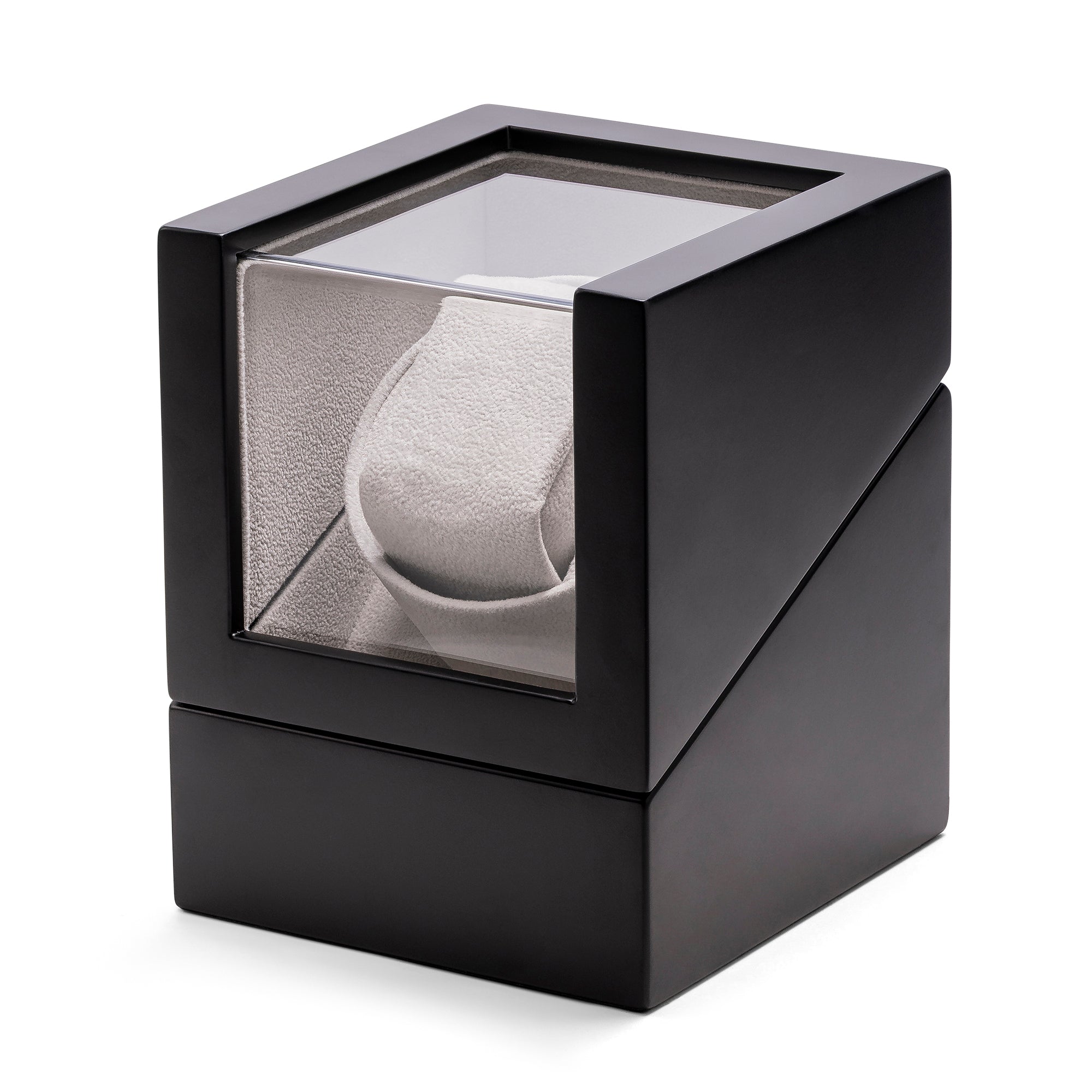 Black Rotary watch winder on a white background