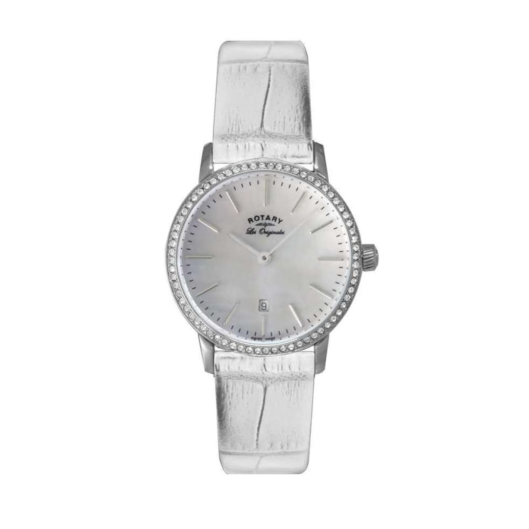 Rotary Les Originals white leather swiss made watch, with a stainless steel case and crystal bezel