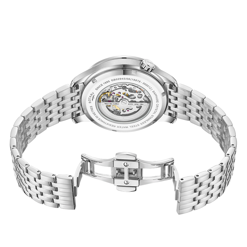 Mens rotary exclusive 2025 skeleton automatic watch