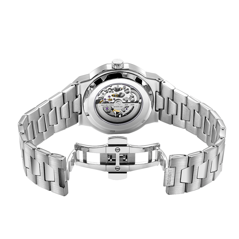 Rotary men's stainless 2025 steel skeleton bracelet watch