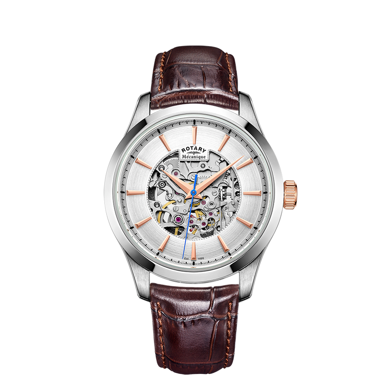 Mens rotary skeleton sales watch