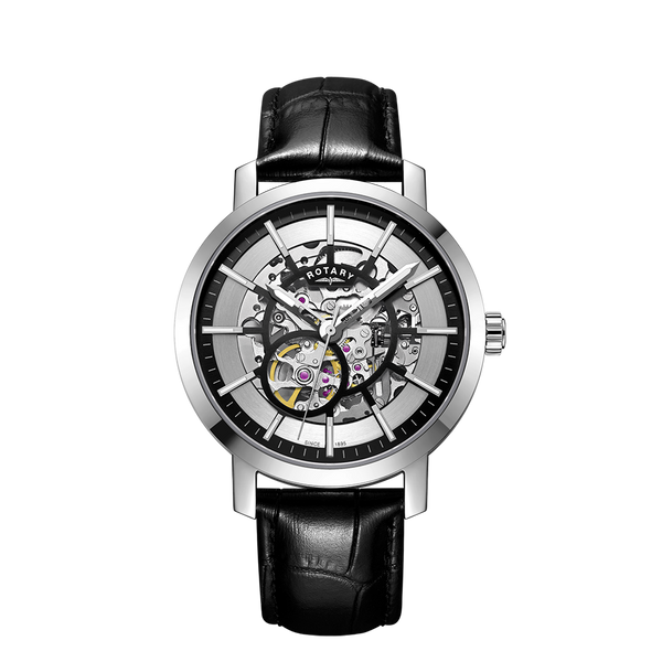 Skeleton rotary watch hotsell