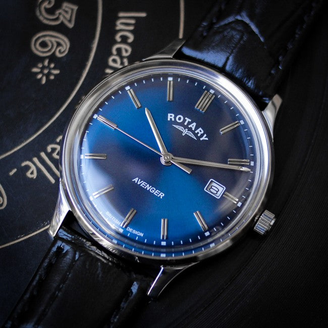 Rotary Orologio Cronografo Uomo GS00165/05 - Cassa 42 Mm, Quadrante Blu, Cinturino In Pelle Nera, Movimento Quarzo