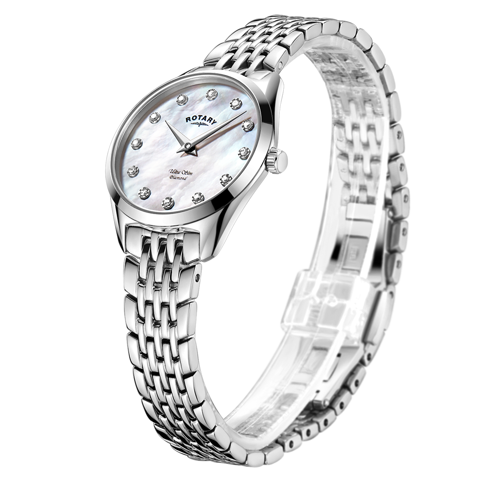 Reloj para mujer con juego de diamantes ultradelgado giratorio - LB08010/07/D